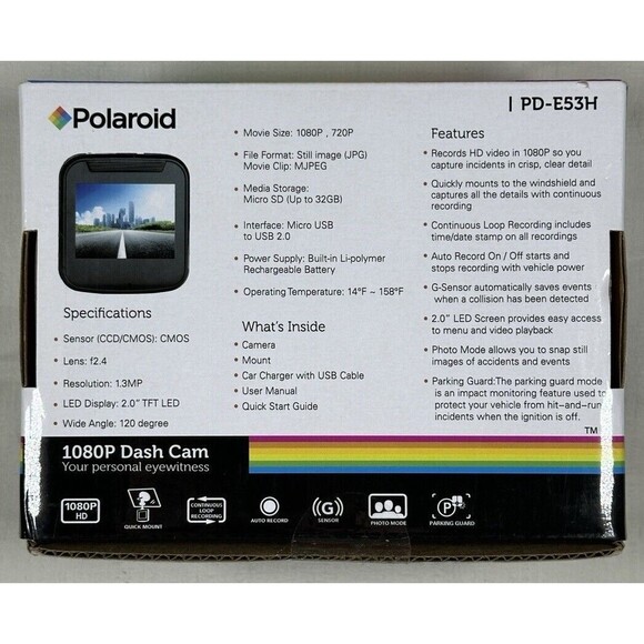 Polaroid 1080P Dash Cam w/ 8GB Memory Card Included | Brand New In Unopened Box - Picture 2 of 6